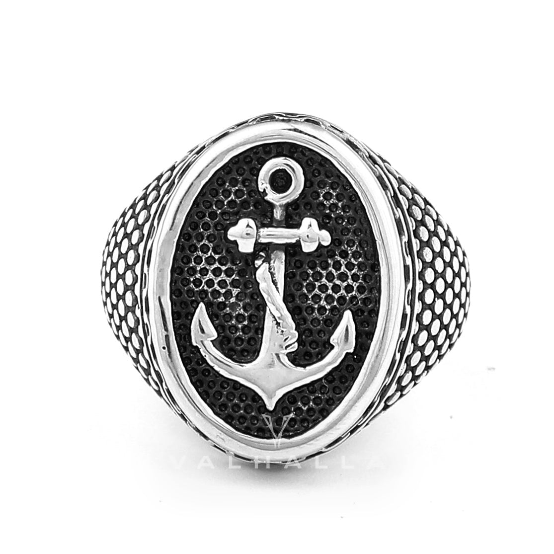 Carved Anchor Stainless Steel Marine Ring