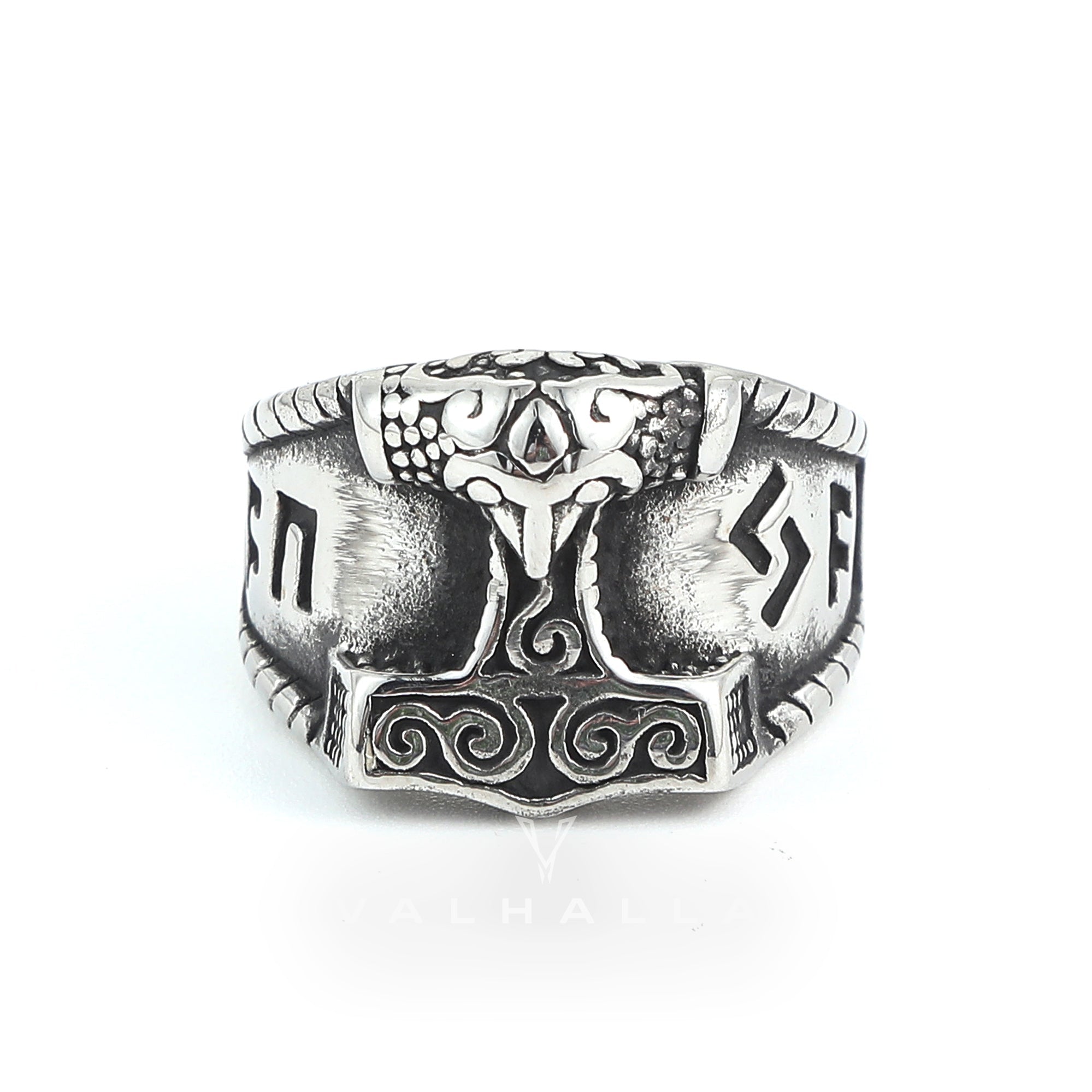 Handcrafted Stainless Steel Thor's Hammer and Rune Ring