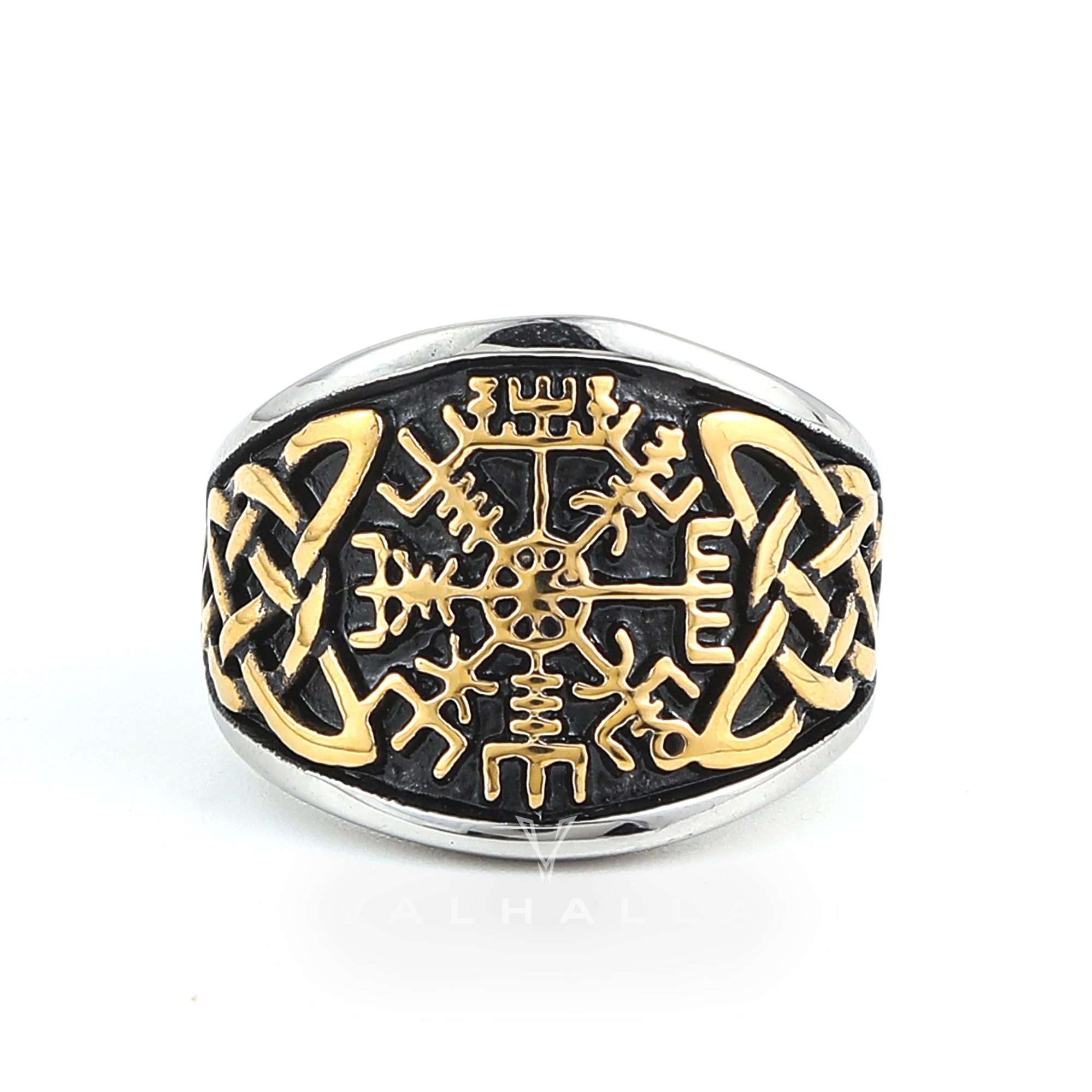 Dual Color Handcrafted Stainless Steel Vegvisir and Celtic Knot Ring