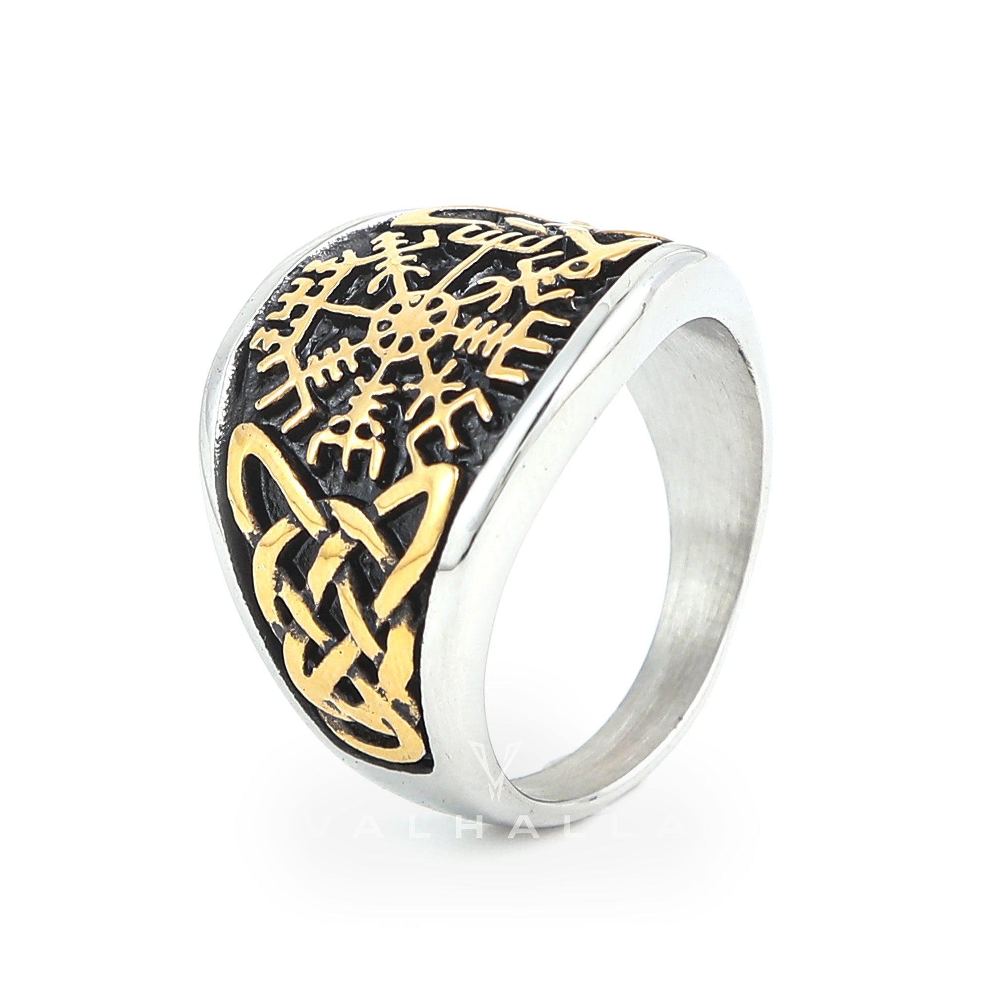 Dual Color Handcrafted Stainless Steel Vegvisir and Celtic Knot Ring