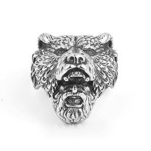 Handcrafted Stainless Steel Odin and Wolf Ring