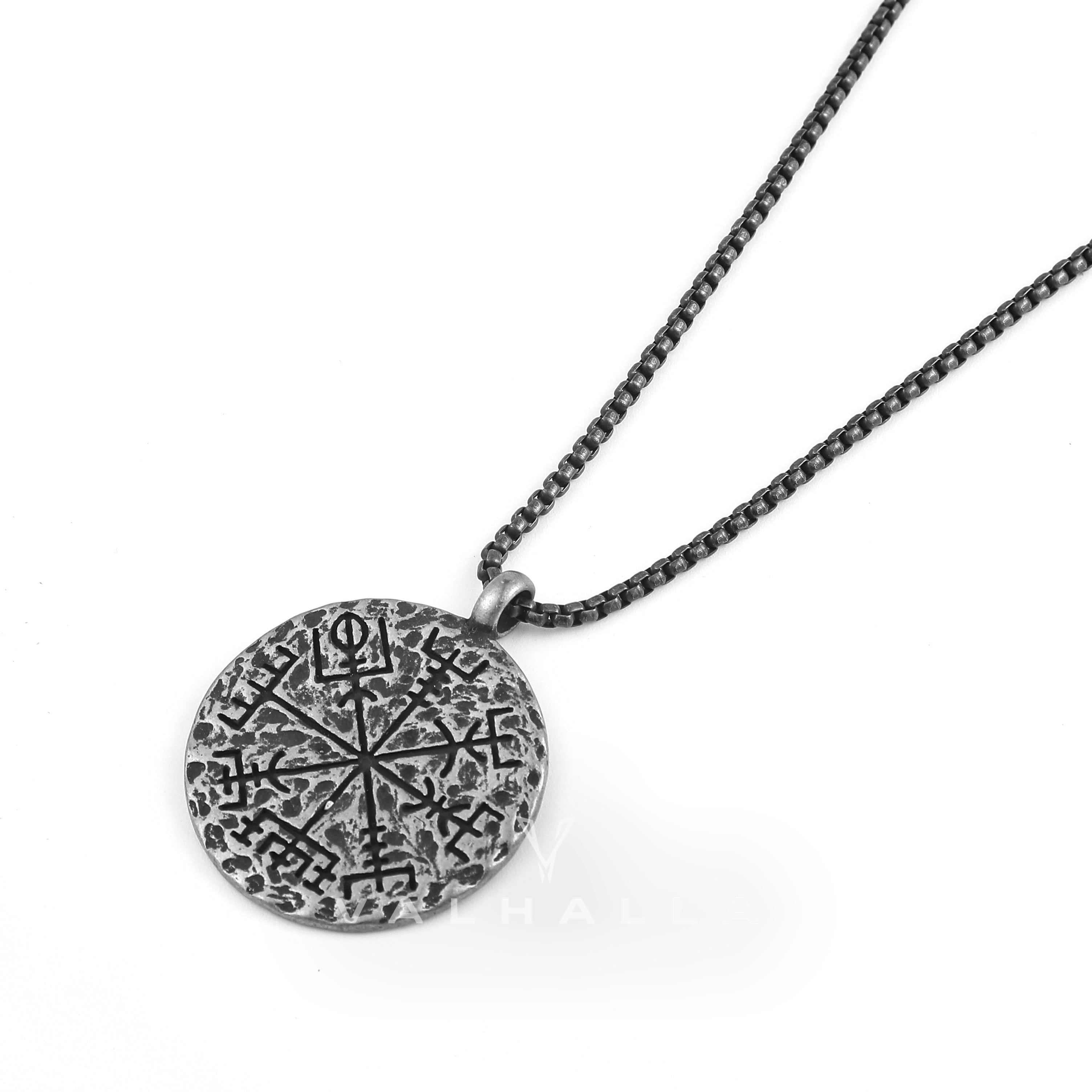 Aged Vegvisir and Helm of Awe Necklace Stainless Steel