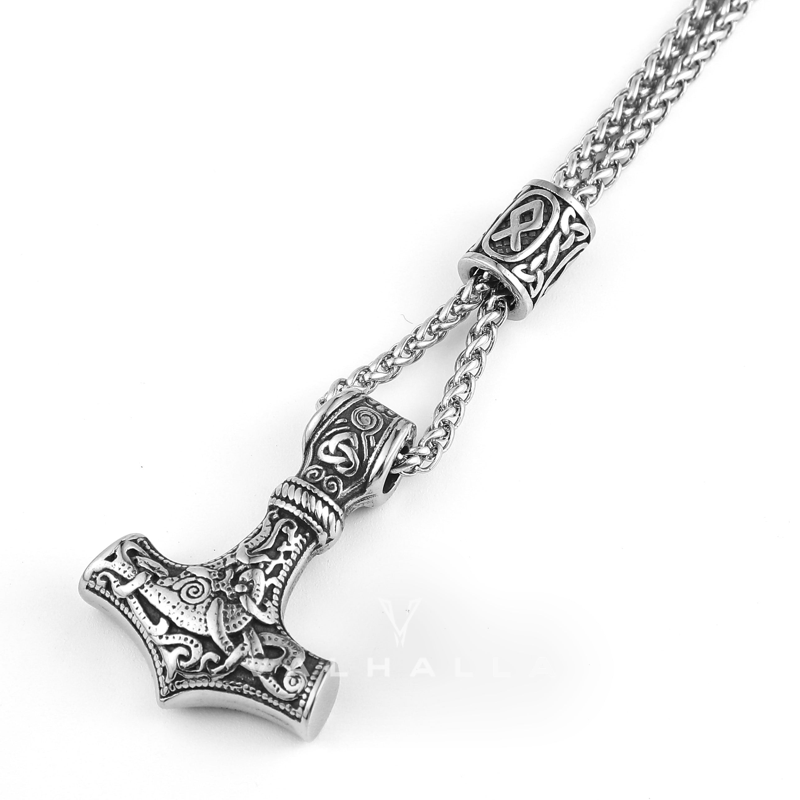 Handcrafted Stainless Steel Mjolnir and Othala Pendant & Chain