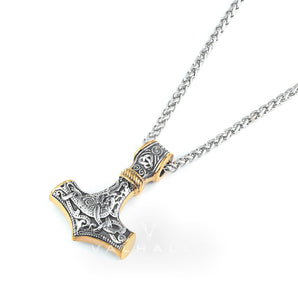 Handcrafted Stainless Steel Dual Color Mammen-Style Thor's Hammer Pendant & Chain