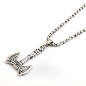 Vintage Viking Raven Axe Stainless Steel Pendant & Chain