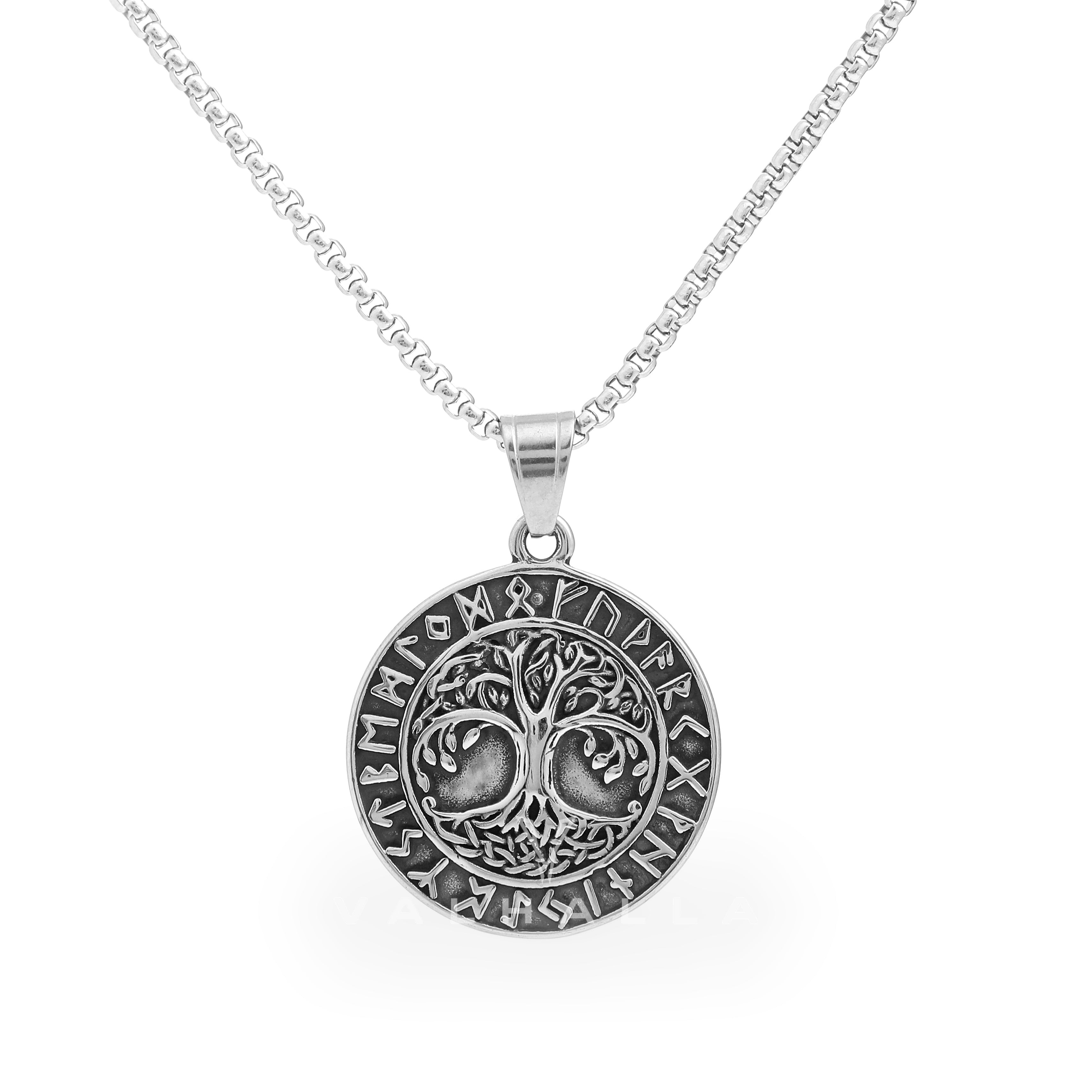 Tree of Life Runes Stainless Steel Viking Pendant & Chain – Valhalla Fallen