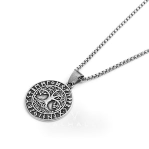 Tree of Life Runes Stainless Steel Viking Pendant & Chain