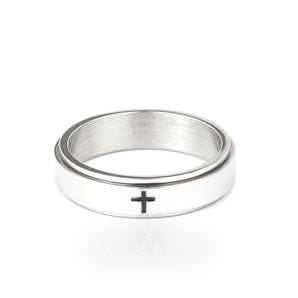 Simple Cross Stainless Steel Decompression Spinner Ring