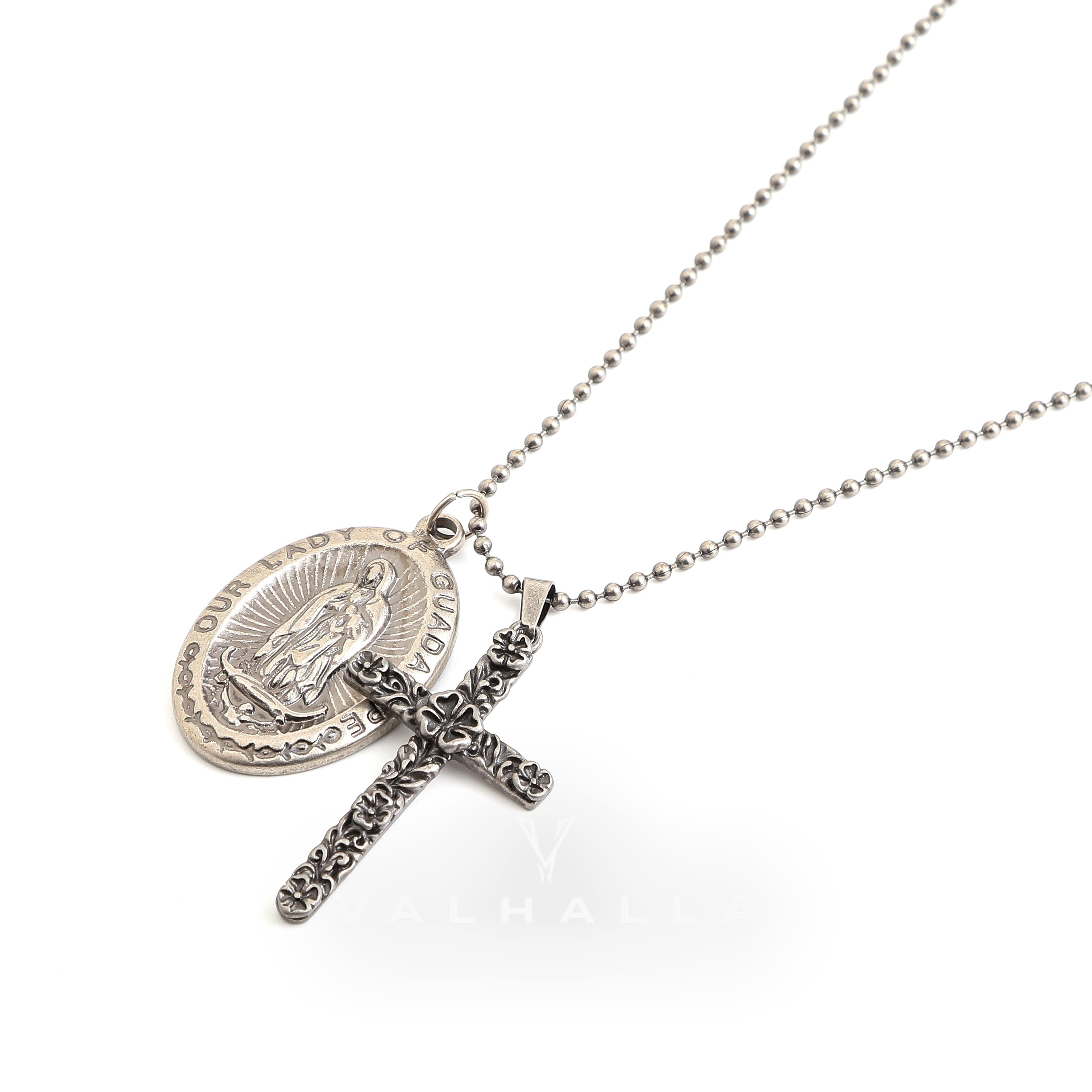 Virgin Mary Cross Stainless Steel Pendant & Chain