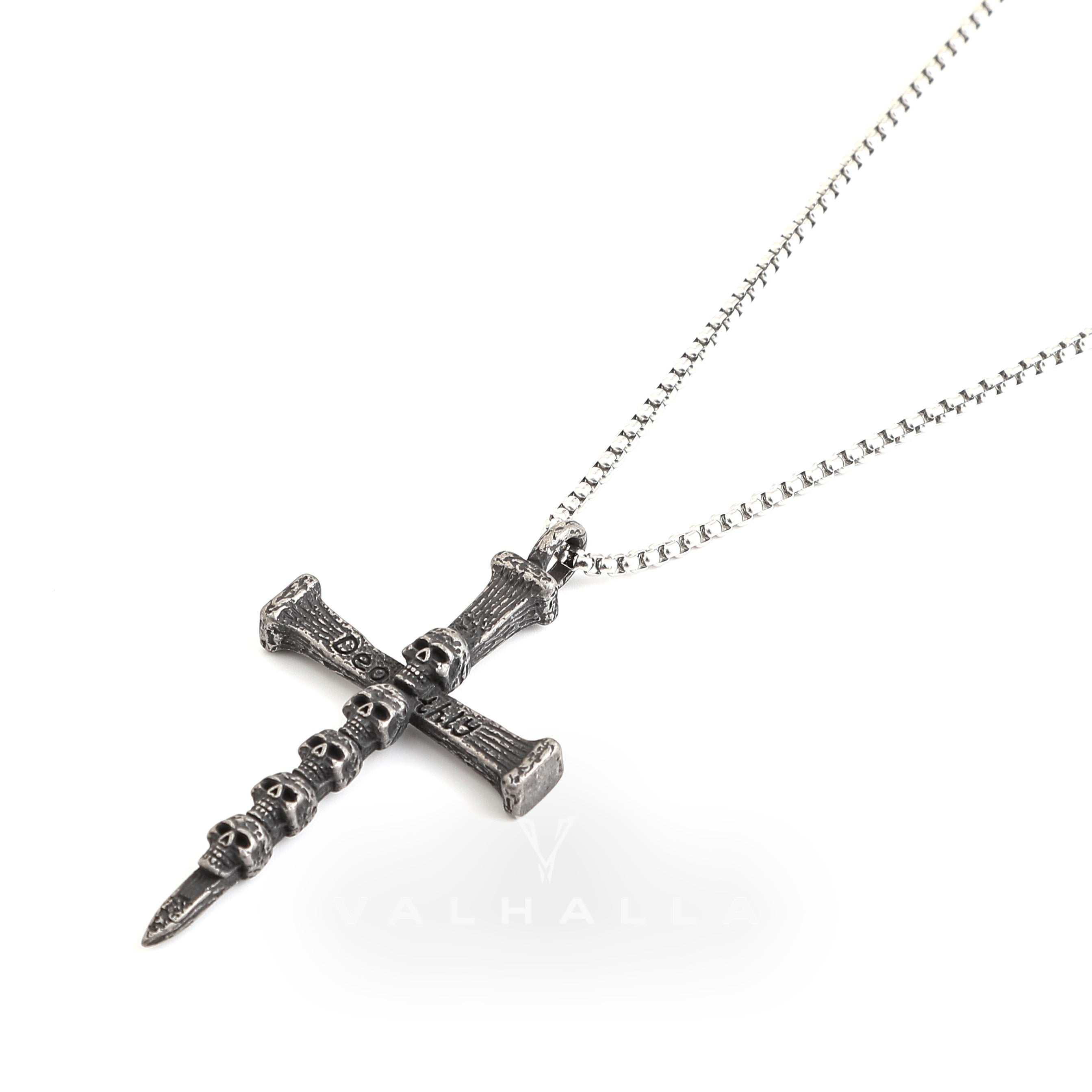 Deathly Skull And Cross Stainless Steel Pendant & Chain