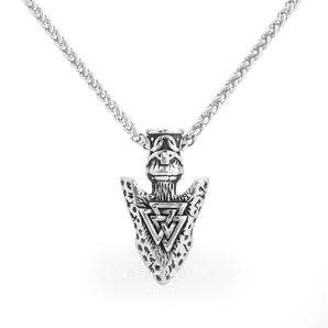 Valknut Stone Spear Stainless Steel Viking Pendant & Chain