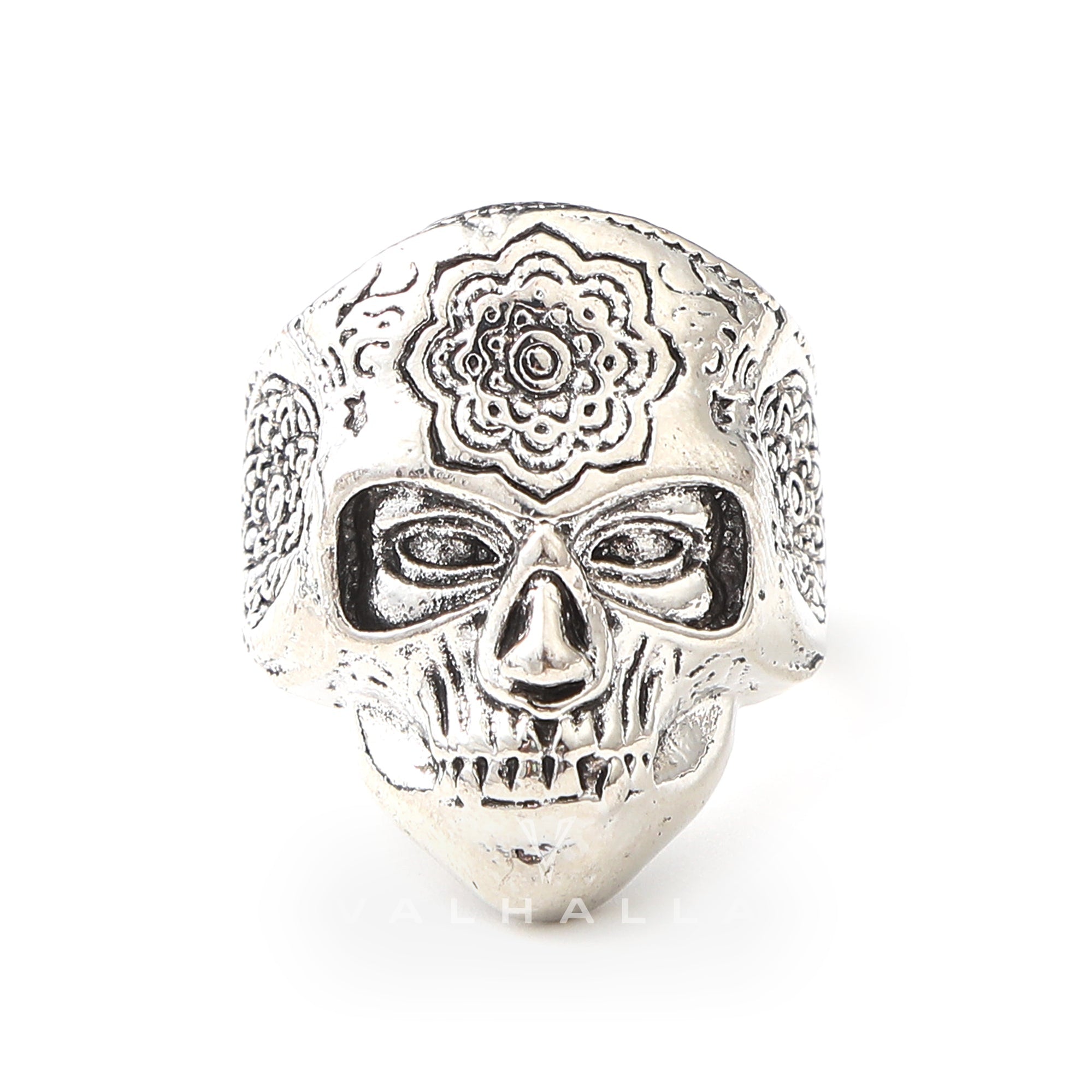 Mandala Flower Copper Skull Ring