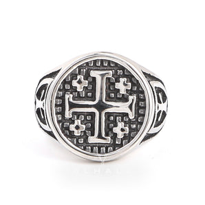 Simple Jerusalem Cross Stainless Steel Ring