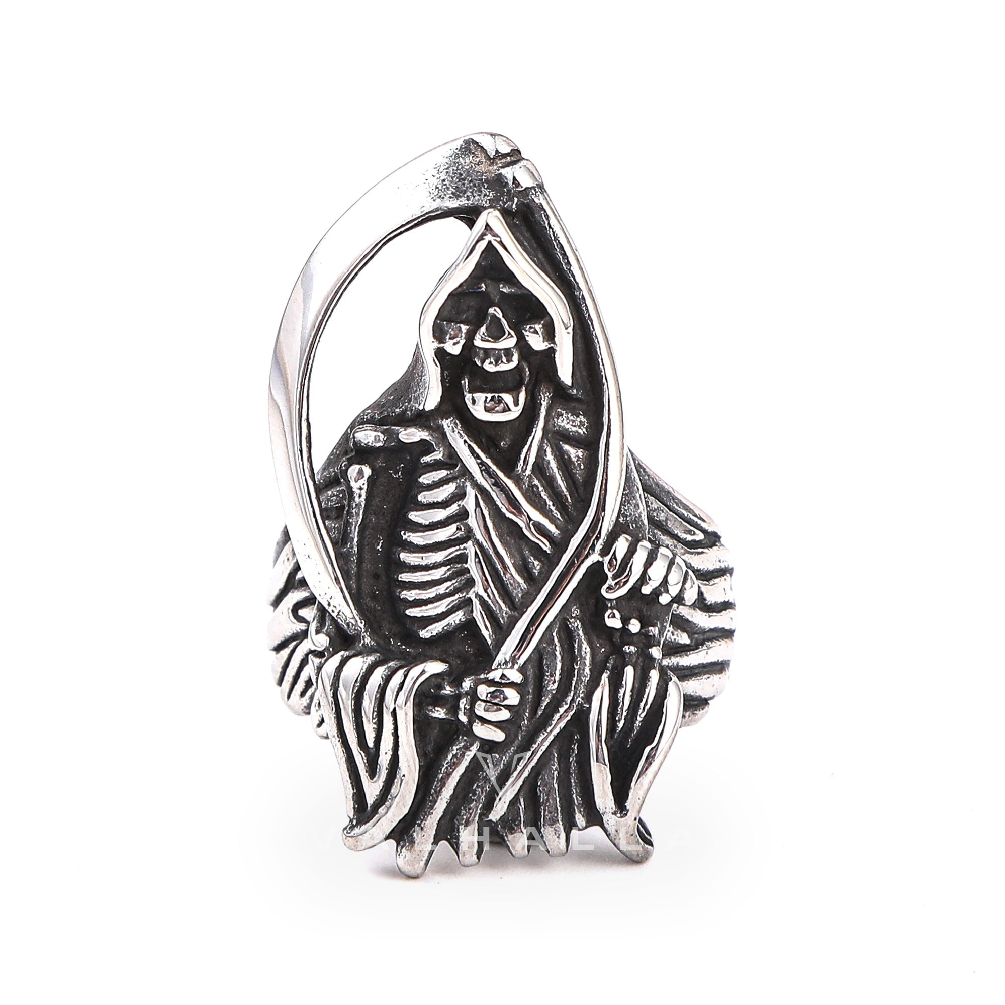 Grim Reaper Scythe Stainless Steel Skull Ring