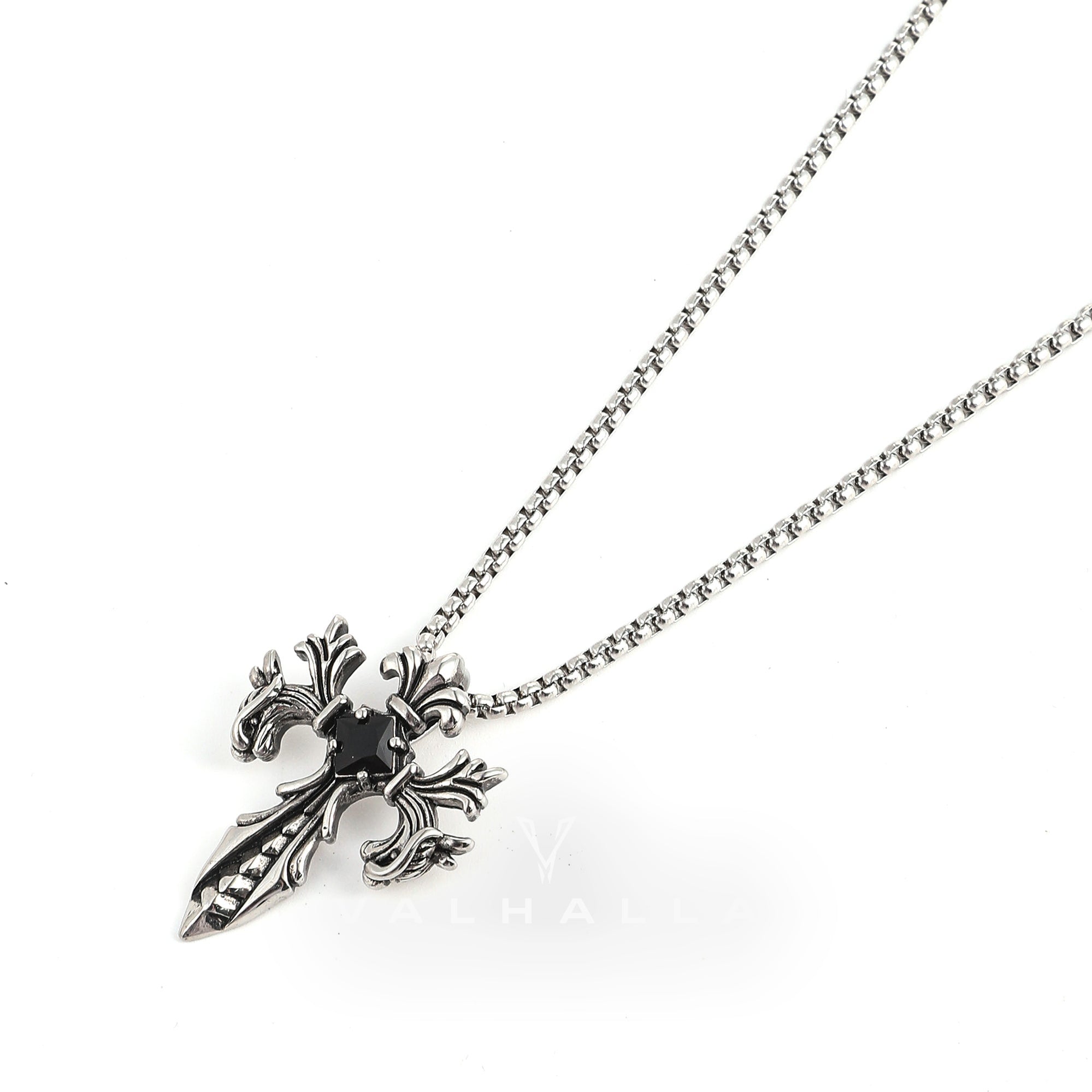 Double Dragon Cross Stainless Steel Pendant & Chain