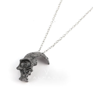 Damaged Half Face Brass Skull Pendant & Chain