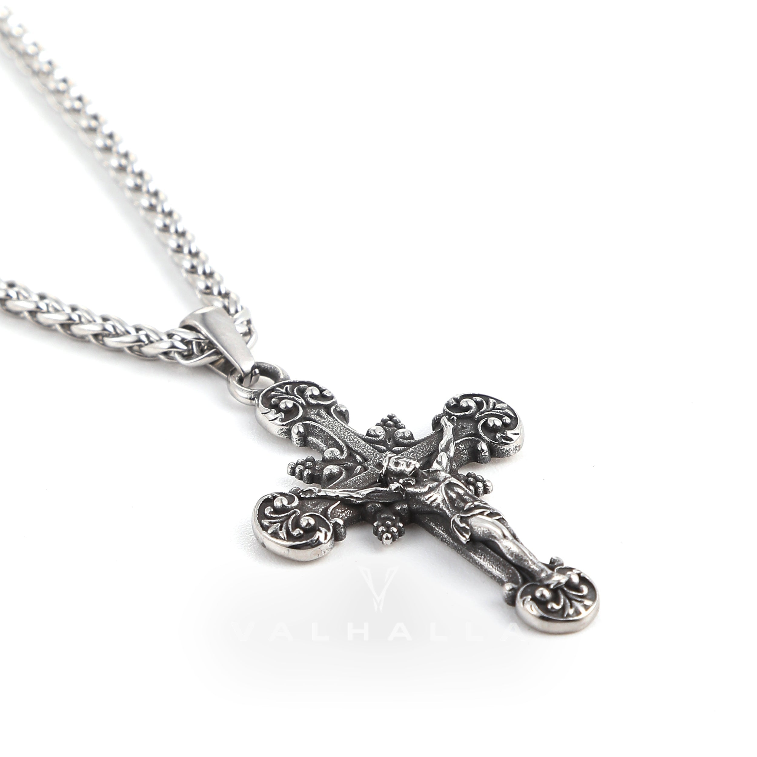 Jesus Suffering Stainless Steel Cross Pendant & Chain