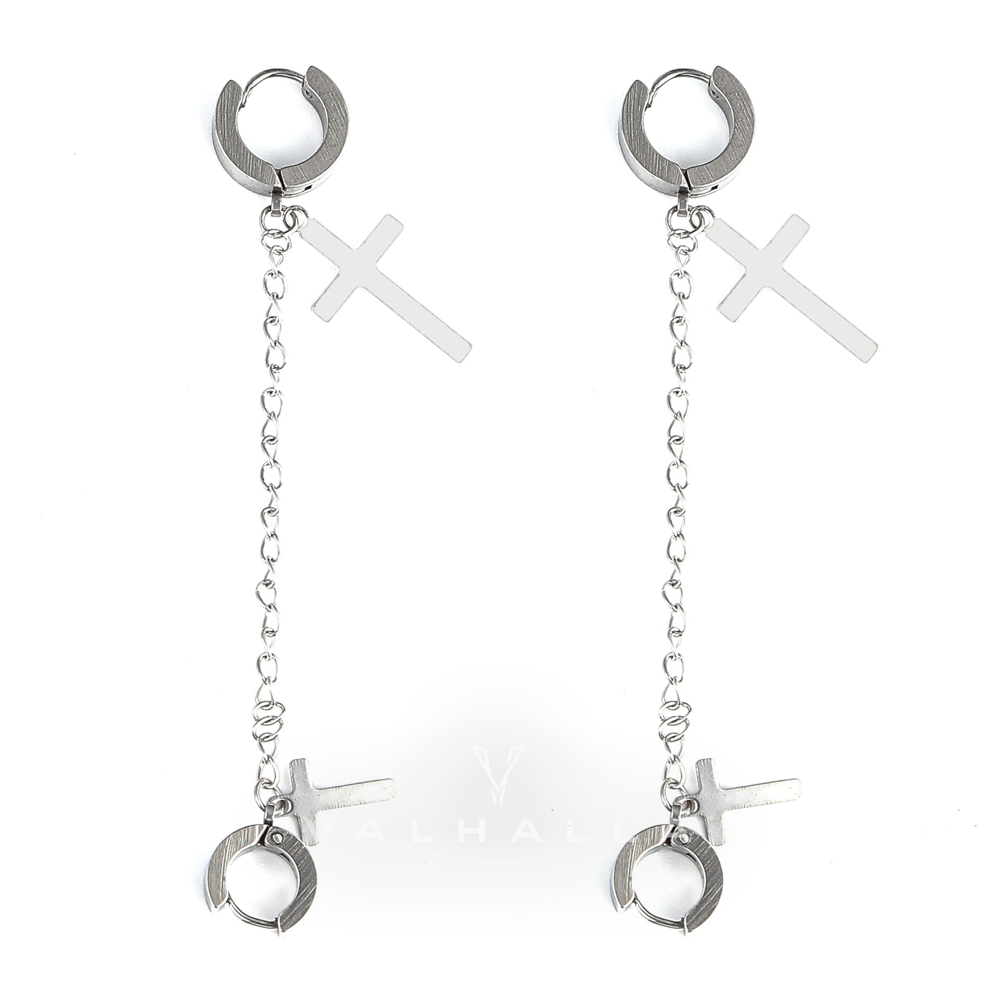 Punk Cross Tassel Stainless Steel Earrings