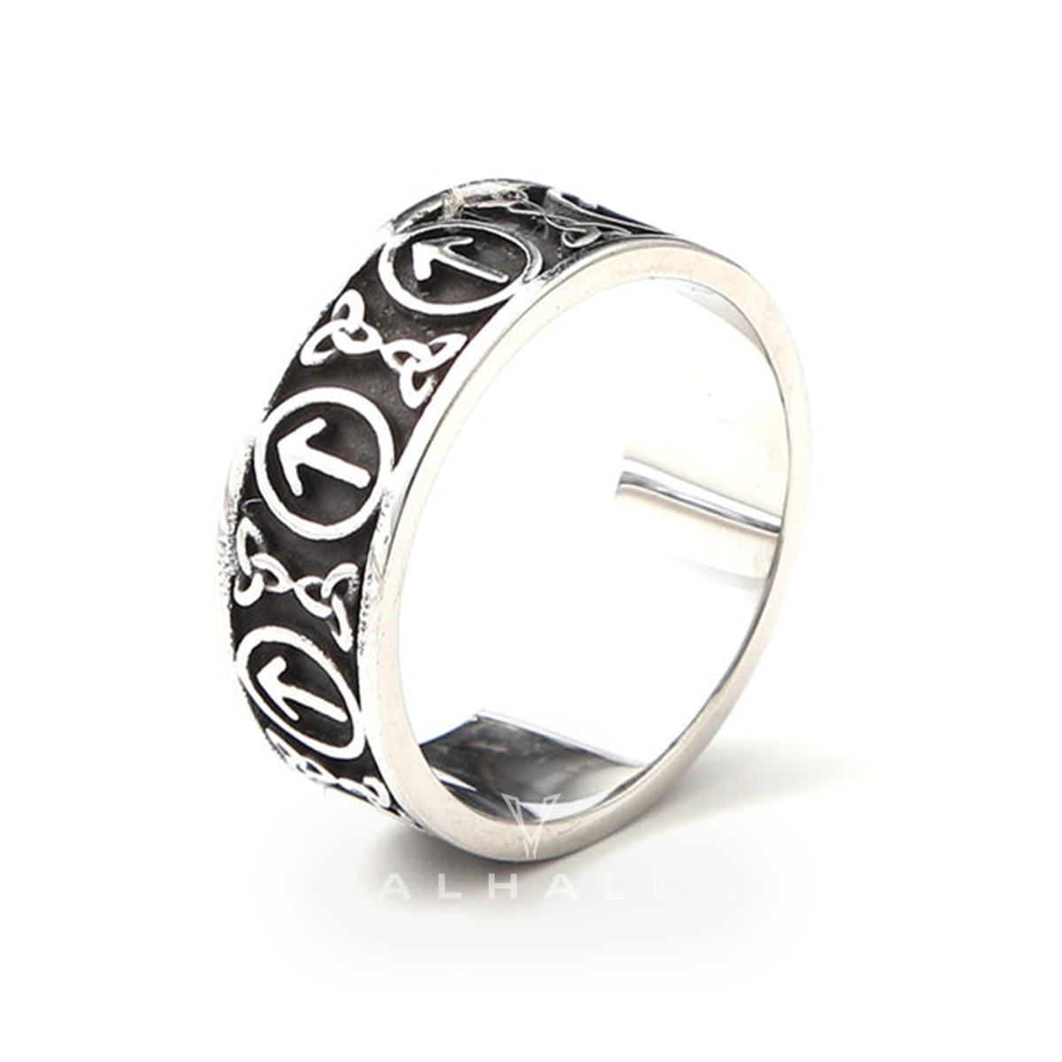 Runes T Knot Stainless Steel Viking Ring