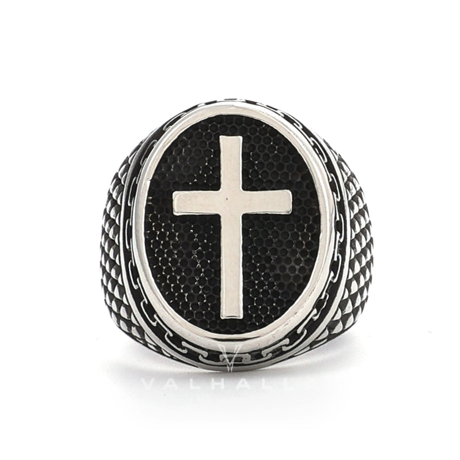 Dragon Scale Pattern Stainless Steel Cross Ring
