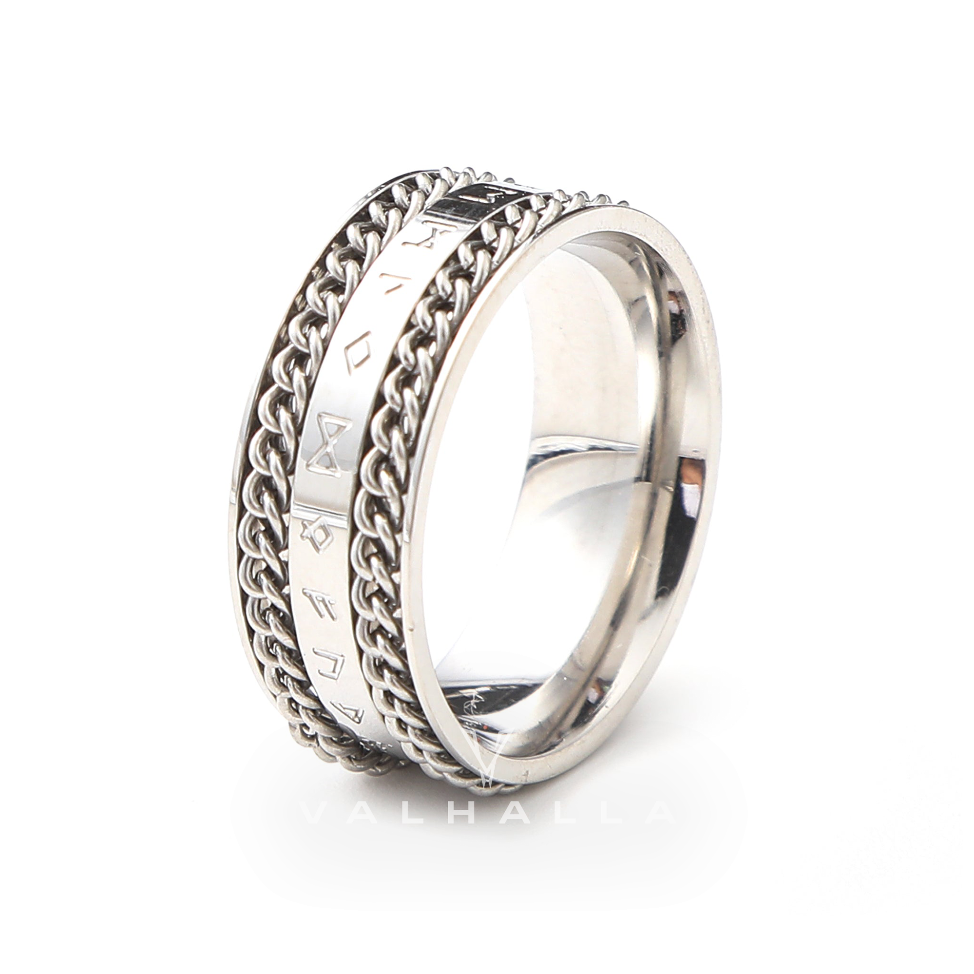Double Rune Ring Double Chain Runes Stainless Steel Viking Ring – Valhalla Fallen