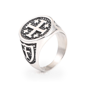 Simple Jerusalem Cross Stainless Steel Ring