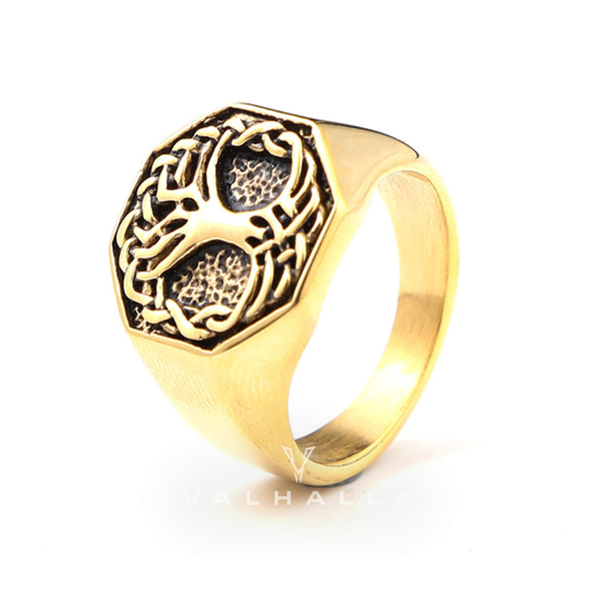 Gold Classic Tree of Life Stainless Steel Viking Ring