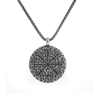 Aged Vegvisir and Helm of Awe Necklace Stainless Steel