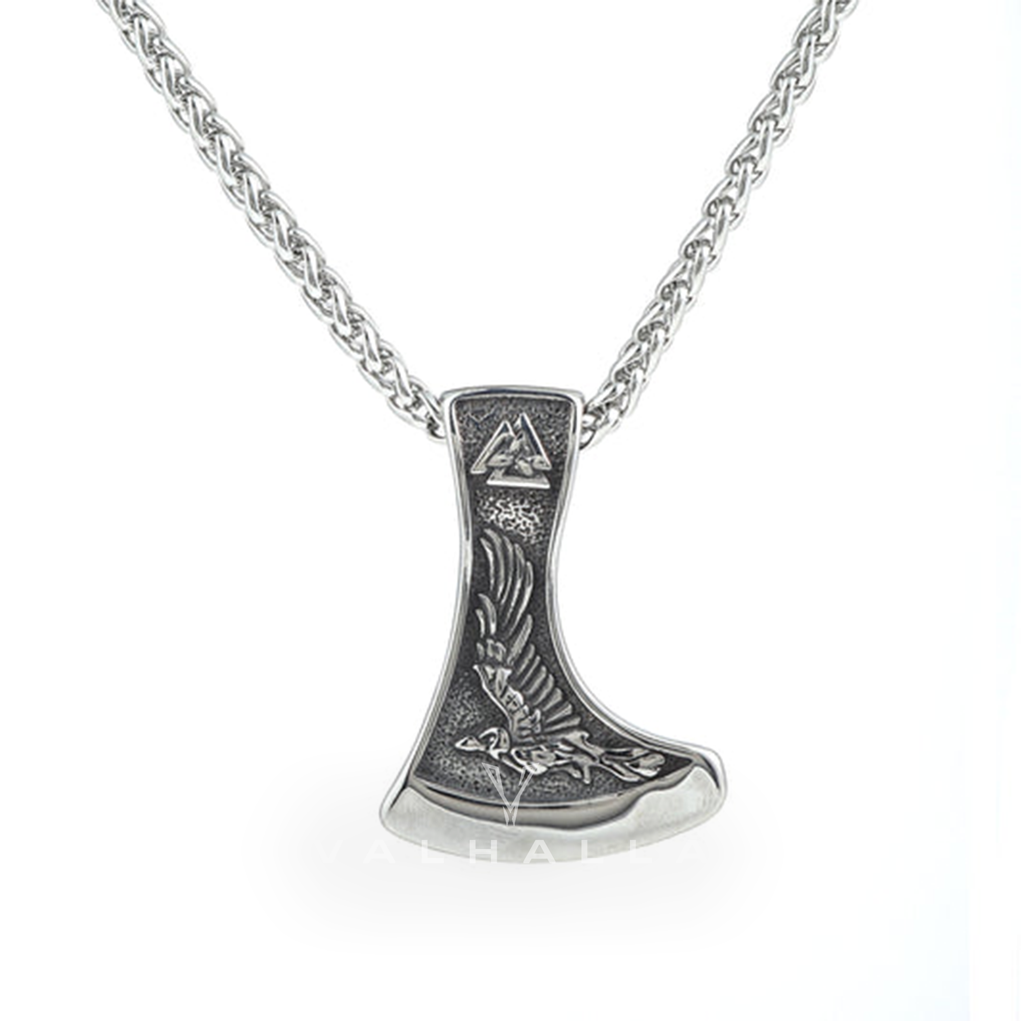 Handcrafted Stainless Steel Valknut with Raven & Wolf Necklace