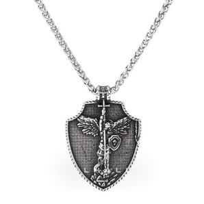 Angel Cross Shield Pure Tin Christ Necklace Stainless Steel