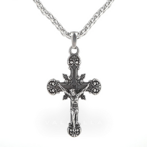 Jesus Suffering Stainless Steel Cross Pendant & Chain