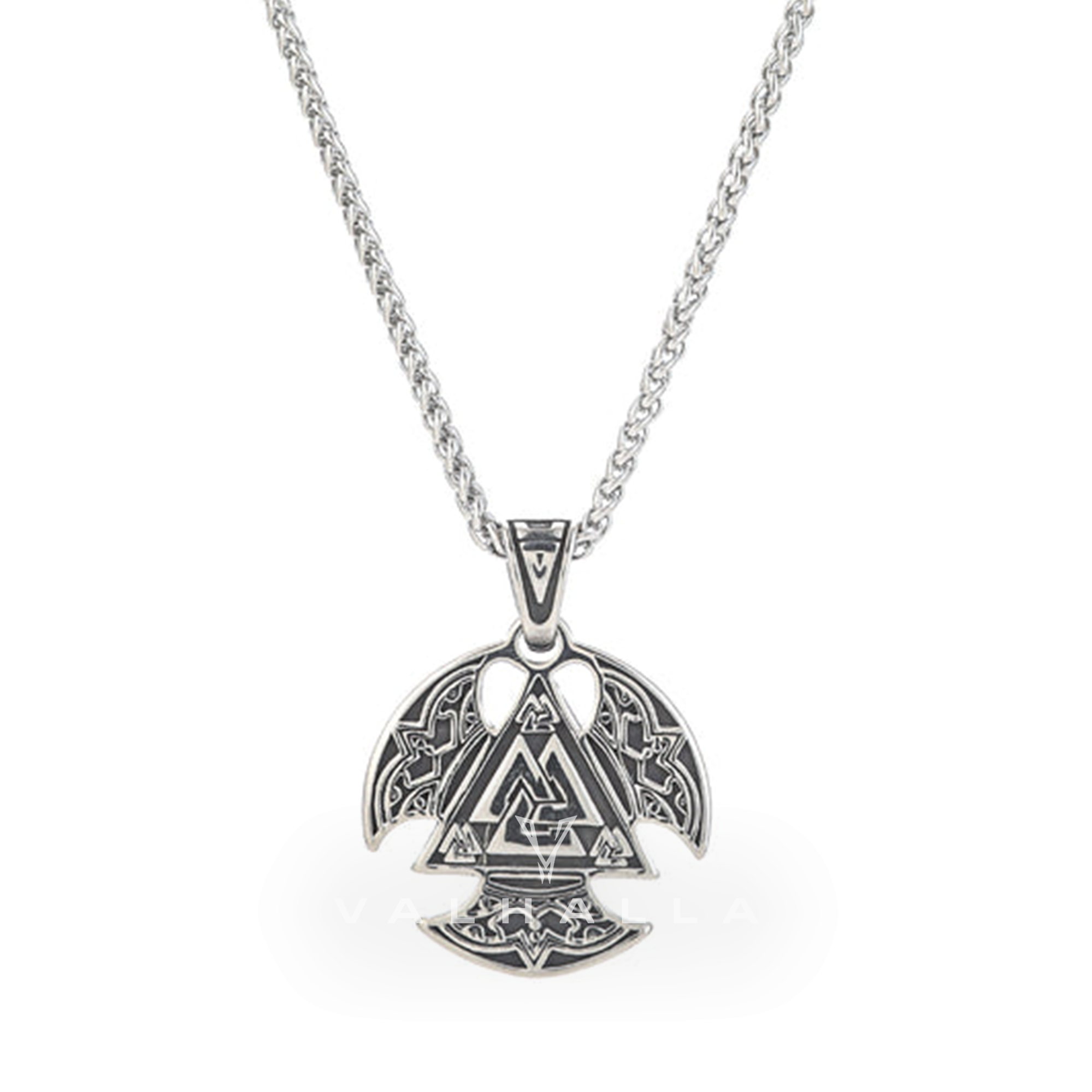 Circular Handcrafted Stainless Steel Valknut Axe Head Pendant & Chain