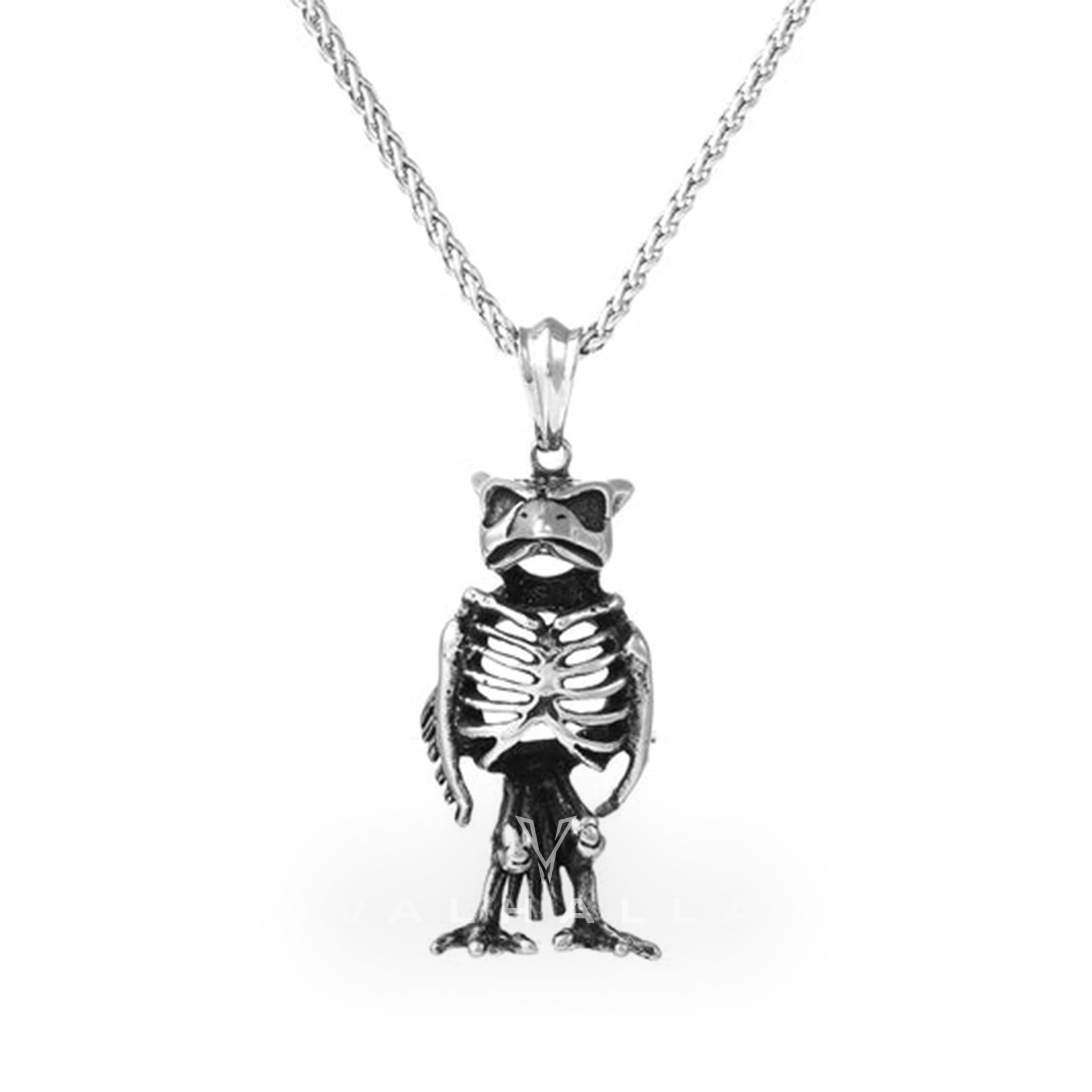 Owl Skull Stainless Steel Animal Pendant & Chain