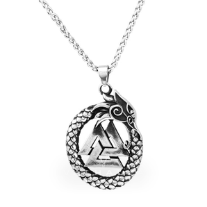 Ouroboros Valknut Stainless Steel Viking Pendant & Chain