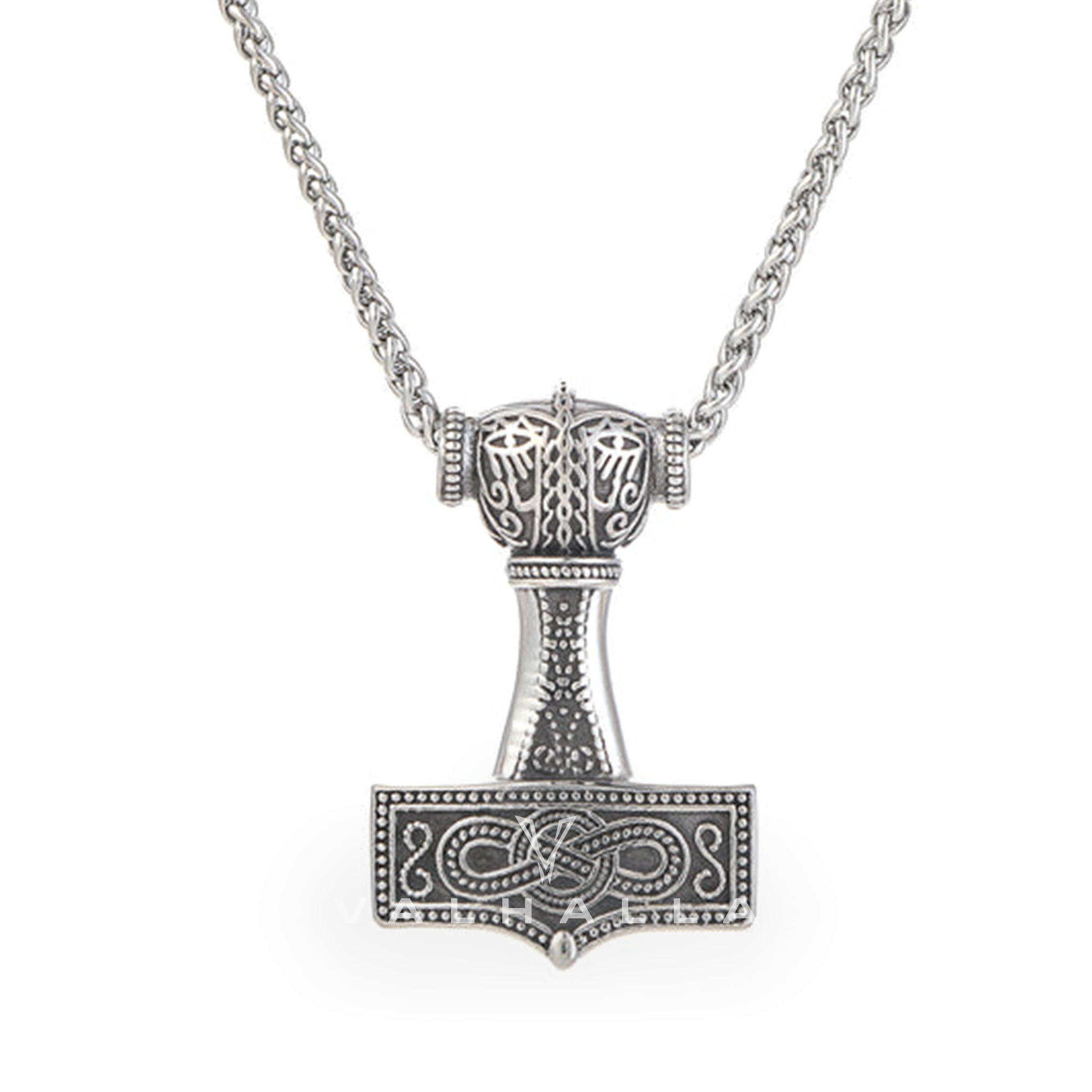 Handcrafted Stainless Steel Chunky Mjolnir Necklace With Celtic Scrolls